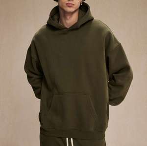 Sweat-shirt à capuche surdimensionné pour homme, vert uni, en molleton de coton, décontracté, avec poche, pour l'automne - Product Image 2
