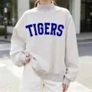 Tigers Custom <b>Mock</b> <b>Neck</b> Sweatshirt Leopard Print Embroidery Chenille Patch Streetwear - Product Image 1