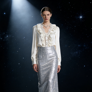 Oferta especial en Temu |   Blusa Elegante con Volantes y Cuello en V para Mujer, Camisa de Manga Larga con Botones, Top Informal para Oficina o Fiesta - Product Image 2