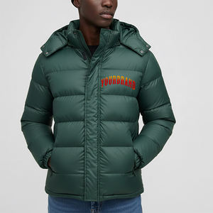 Chaqueta Acolchada de Lona Verde con Capucha para Hombre, Bordado con Logotipo Frontal, Resistente al Viento, Impermeable, Ecológica, Abrigo Casual de Invierno, Corte Regular - Product Image 1