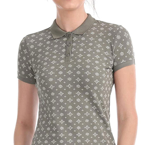 <b>Women's</b> Gray Short Sleeve Polo Shirt Geometric Print Breathable Knitted Casual Sport <b>Top</b> - Product Image 4