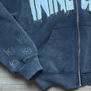 เสื้อฮู้ดซิปผู้ชายคุณภาพสูงสำหรับฤดูหนาว ผ้าฟลีซ 100% คอตตอน สไตล์สตรีทแวร์ กันหด ทรงดิสเทรส ราคาถูก - Product Image 3