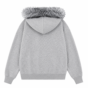 Sweat-shirt unisexe à capuche zippé avec design en strass, capuche en fausse fourrure, coupe oversize, vêtements décontractés d'hiver, sweats à capuche en gros - Product Image 5