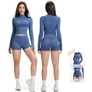 Ensemble deux pièces de sport sans couture taille haute pour femme, avec short push-up, directement de l'usine, conception personnalisée OEM - Product Image 1