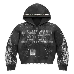 Sudadera con Capucha Oversize de Algodón Pesado 100% con Detalles de Pedrería, Estilo Vintage Lavado Ácido y Cuello Redondo para Hombre de Six Trend Sports - Product Image 3