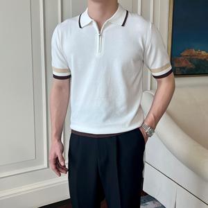 Nueva Camiseta de Punto Casual de Alta Gama para Hombre, de Verano, Manga Corta, Color Sólido, Antipilling, para Usar con Camiseta Polo - Product Image 3