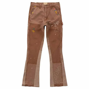 Jean en denim vintage de haute qualité, coupe droite, double genou, avec logo personnalisé, délavé, décorations rivets, style streetwear hip-hop - Product Image 4