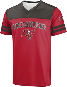 Maillot de sport à col en V en mesh des Tampa Bay Buccaneers, rouge et noir, à manches courtes, avec logo principal, couleurs d'équipe, en polyester durable - Product Image 2