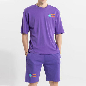 Conjunto de Dos Piezas Casual de Verano para Hombre, Color Morado, Tejido 100% Algodón, Transpirable, con Logotipo Estampado en la Parte Delantera - Product Image 2