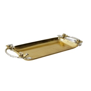 Highest Quality <b>Warm</b> Toned Aluminum Rectangular Shaped Serving <b>Tray</b> With Floral Handles Nicely Made By S AND SONS INTERNATIONAL - Product Image 2