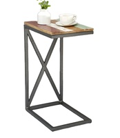 Table d'appoint pliable et convertible en bois recyclé et fer forgé, style ferme, fabriquée à la main, pour la maison