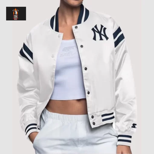 Vestes bomber pour hommes de haute qualité à manches longues, veste varsity blanche personnalisée New York - Product Image 1