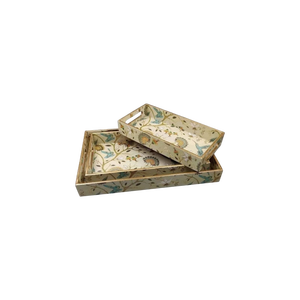 Plateau de service carré en bois avec motif géométrique, design bohème, vaisselle et assiettes durables, écologiques, peints à la main, pour les fêtes - Product Image 2