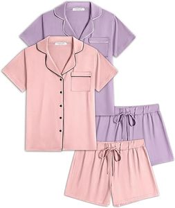 Ensemble pyjama 2 pièces pour femme, vêtements de nuit à manches courtes avec boutons sur le devant, doux, confortable et respirant - Product Image 2
