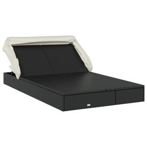 Chaise longue double en rotin PE noir 100% polyester avec structure en acier thermolaqué - Product Image 3