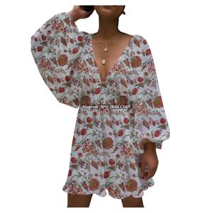 Nuevo Vestido Casual de Algodón Natural con Estampado y Cuello en V Profundo para Mujer, Estilo Europeo Americano, Verano 2026 - Product Image 4