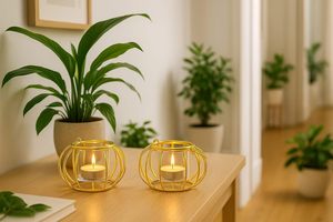 Gold Metal Candle Holder <b>Set</b> of 2 with Glass Tealight Candle Cups Decorative Lantern Style Candle Holders with Handles for Home - Product Image 3