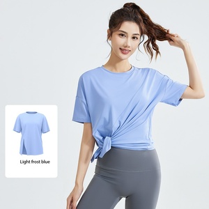 T-shirt décontracté et respirant pour femme, coupe ample, imprimé par transfert thermique, logo personnalisé OEM, prix usine Chine Bangladesh, pour entraînement de yoga - Product Image 5