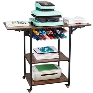 Supporto mobile a 3 livelli per termopressa con funzione di apertura automatica, pieghevole, con ruote e porta rotoli in vinile - Product Image 1