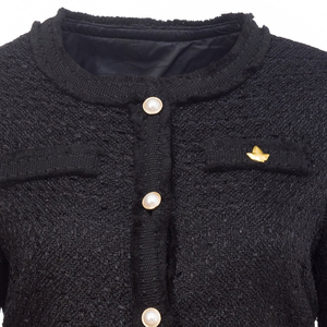 Blazer de Tweed de Lana Negro Perla para Mujer, Elegante, Manga Larga, Formal, con Detalle de Botones, Texturizado, para Oficina, Negocios, Moda, Corte Entallado - Product Image 4