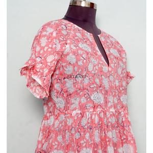 Vestidos Cortos Casuales de Algodón con Cordones para Mujer, Diseño Estampado a Mano, Corte en A, Bonitos Bolsillos, Estilo Sencillo para Uso Diario - Product Image 5