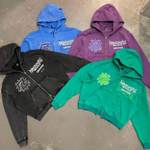 Sweat à capuche unisexe noir délavé respirant léger 100 % coton coupe ample 460g longueur intégrale avec poche dissimulée - Product Image 3
