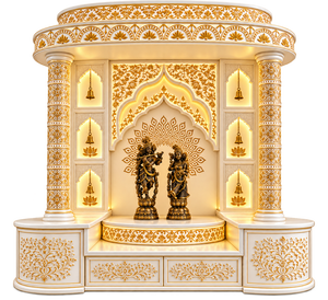 Gran Mandir Moderno con Aspecto de Mármol para Sala de Pooja, Estilo Jharokha, Templo de Madera de Teca para el Hogar, Blanco y Dorado, Mandir para Pooja, EE. UU. - Product Image 4