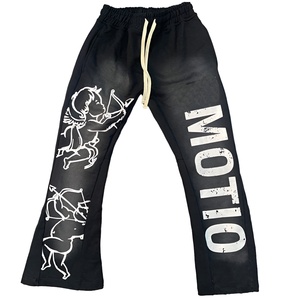 Pantalones Deportivos Negros Moto con Estampado de Cupido, Cintura Elástica con Cordón, Joggers Casuales para Hombre, Ropa de Otoño - Product Image 1