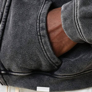 Sweat à capuche tendance délavé à l'acide avec fermeture éclair, style urbain, en molleton bouclé avec poches kangourou, respirant et coupe-vent 2026 - Product Image 4