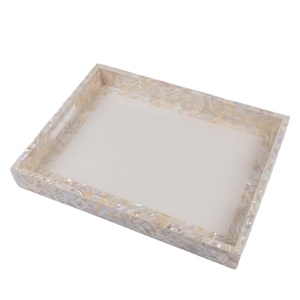 Elegant White Mother Of Pearl Inlay Serving Tray Rectangular Capiz Shell <b>Decorative</b> Tray For Kitchen Living Room Home Decoration - Product Image 1