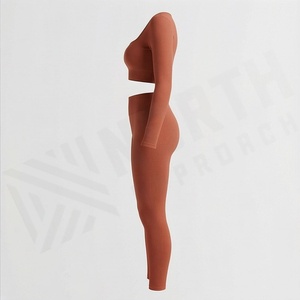 Ensemble de yoga deux pièces pour femmes, haut court sans couture, leggings taille haute, vêtements de sport, tenue de fitness push-up, vêtements de sport - Product Image 3