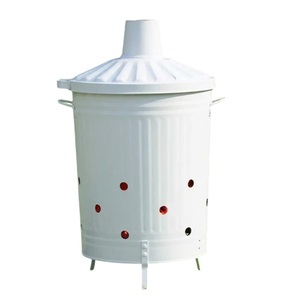 Incinérateur vintage en acier galvanisé pour déchets de jardin, brûleur de bois avec couvercle, poignées et pieds, pour usage extérieur - Product Image 6