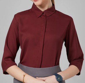 Chemise boutonnée pour femme, manches longues, col rabattu, tenue de bureau classique, coupe régulière, couleur unie - Product Image 3