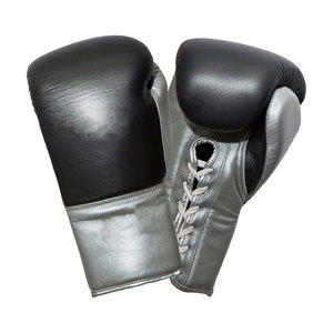 Best PVC Made Custom Leather Boxing <b>Gloves</b> Black and <b>Silver</b> Lace-Up Full Finger for Adults Training Gear - Product Image 1