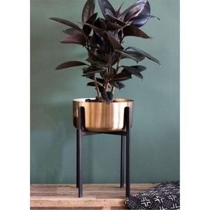 Pot de fleurs moderne de luxe en métal avec support trépied doré, pot décoratif bleu dégradé pour intérieur, extérieur, jardin, maison et hôtel - Product Image 1