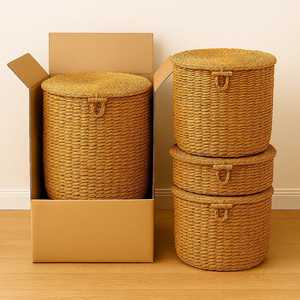 Handwoven <b>Seagrass</b> Storage <b>Basket</b> <b>with</b> <b>Lid</b> | Eco‑Friendly Natural Woven Laundry & Home Organizer - Product Image 6
