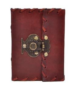 Journal de voyage en cuir véritable fait main avec fermoir métallique, motif floral mandala gaufré rétro, papier à bords festonnés vierges - Product Image 3