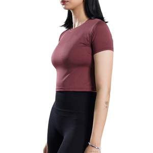 Custom Women Fitness Crop Top Short Sleeve Crew Neck T Shirt Slim Fit <b>Stretch</b> Gym Workout Running Yoga Top Breathable Activewear - Product Image 4