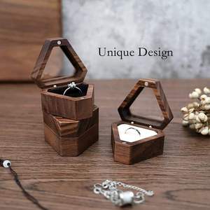Custom Luxury Walnut Triangle Velvet Small Earring <b>Cufflink</b> Jewelry Storage Wooden Ring <b>Box</b> with Custom Logo - Product Image 2