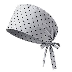 Women Medical Scrub Cap <b>Red</b> Polka Dot Cotton Polyester Woven Needle Detection Hospital Uniform Surgical <b>Hat</b> With Back Ties - Product Image 2