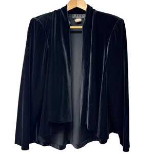 Blazer vintage Alex Evenings en velours noir pour femme, taille M, veste ouverte sur le devant - Product Image 1