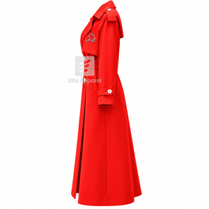 เสื้อโค้ทยาวสำหรับสตรี แบรนด์ Delta Sigma Theta ปักโลโก้ ปกคอปก แขนยาว สีแดงและสีขาว ทำจากผ้าขนสัตว์ - Product Image 4