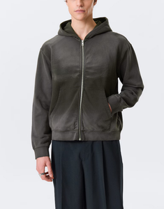 Sudadera con capucha para hombre, con cremallera completa, diseño desgastado, 380 GSM, 100% algodón, forro polar grueso cepillado, con logotipo personalizado OEM. - Product Image 1