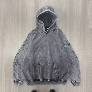 Sweat à capuche ample et surdimensionné en molleton de luxe pour homme, 100 % coton, noir délavé, design brodé, effet délavé à l'acide, anti-plis, style vintage - Product Image 5