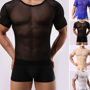 T-shirt en maille à manches courtes pour homme, tissu doux et respirant, vêtements de sport décontractés, t-shirt de performance en maille pour homme, t-shirt en maille musculaire - Product Image 3