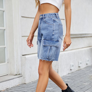 Pantalones cortos de mezclilla rectos de cintura alta estilo americano, pantalones informales para mujer, ropa de verano, material de alta calidad para uso profesional - Product Image 2