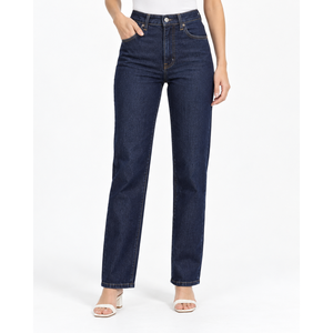 Jeans de Pierna Recta con Cintura Alta y Doble Curva Esculpida para Mujer - Índigo Oscuro - Product Image 1