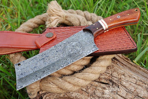 Custom Handmade Damascus Steel Chef Cleaver Knife 7" Full Tang Fixed Blade Ambidextrous Raindrop Surface Kitchen Chopper W/Wood - Product Image 4