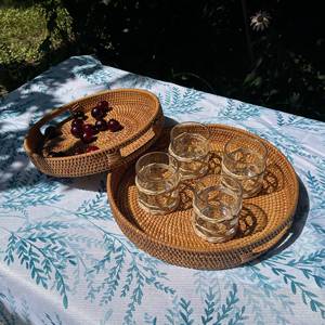 Handmade <b>Round</b> Rattan Serving <b>Basket</b> with Built In Handles <b>Wicker</b> Tray for Fresh Fruit Bread Snacks Rustic Home Decoration - Product Image 4
