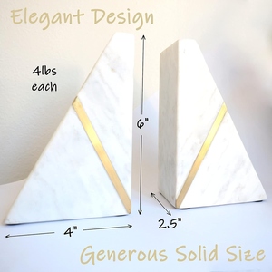 Marble Triangle Bookends with Gold Inlay Minimalist Stone Bookends 2Pcs Decorative Shelf Accessories - Product Image 2